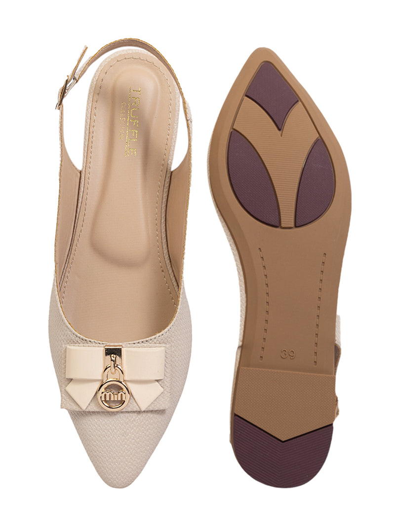 Cream Synthetic Leather Buckle Stylish Flats (TC-MD-707-CRM)