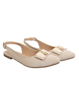 Cream Synthetic Leather Buckle Stylish Flats (TC-MD-707-CRM)