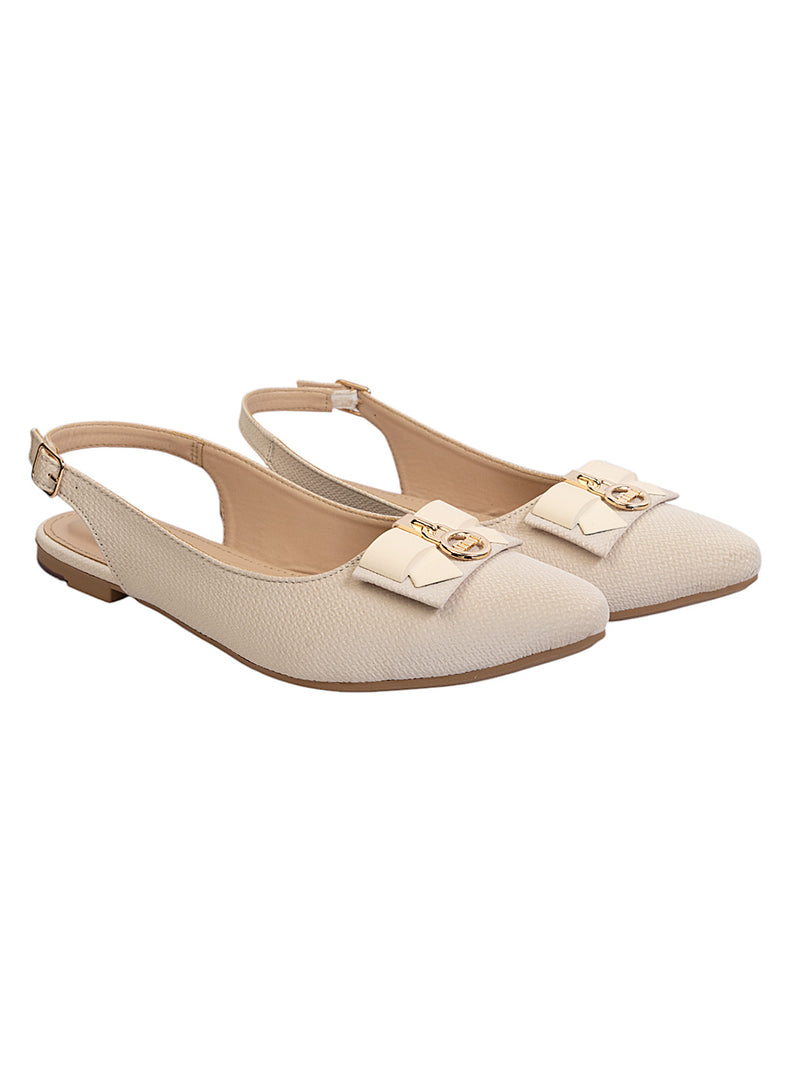 Cream Synthetic Leather Buckle Stylish Flats (TC-MD-707-CRM)