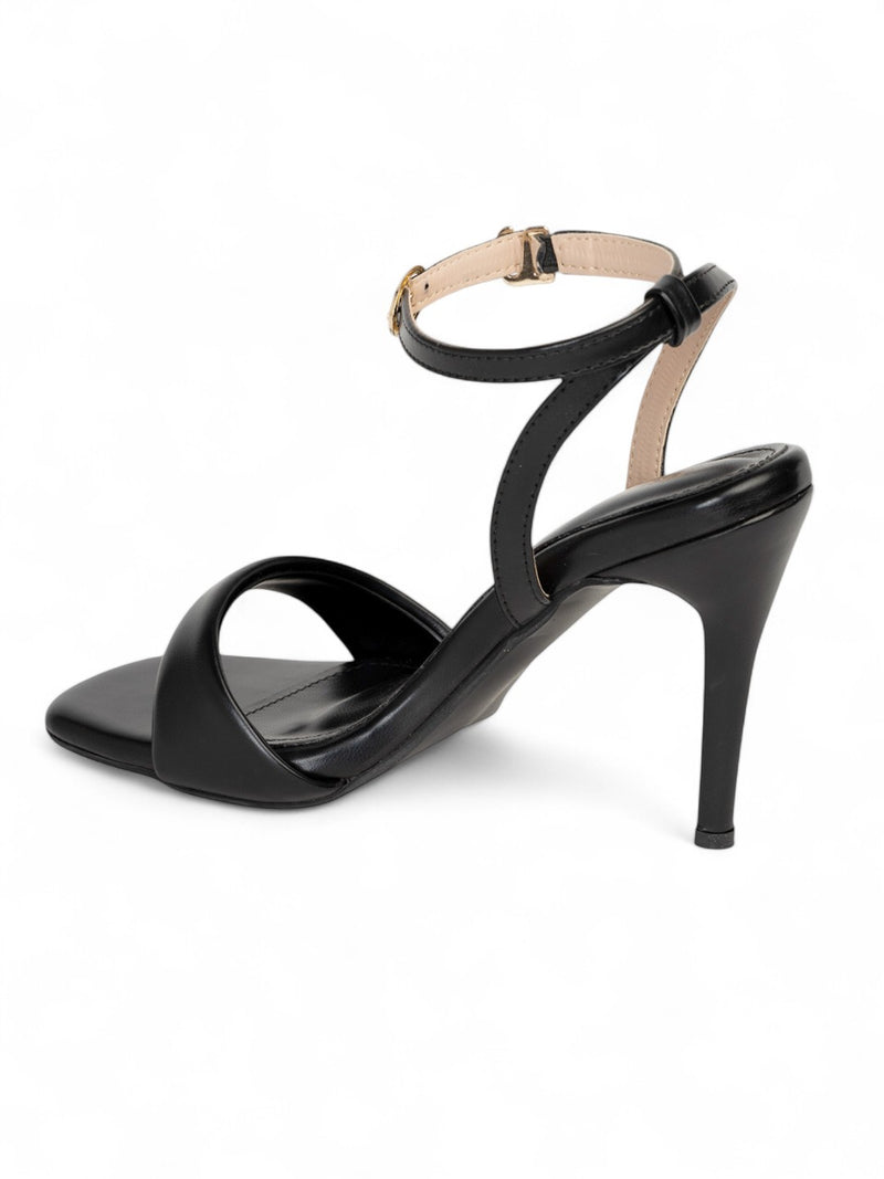 Black Synthetic Leather Buckle Stiletto Heel Sandals (TC-MD107-BLK)