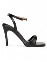 Black Synthetic Leather Buckle Stiletto Heel Sandals (TC-MD107-BLK)