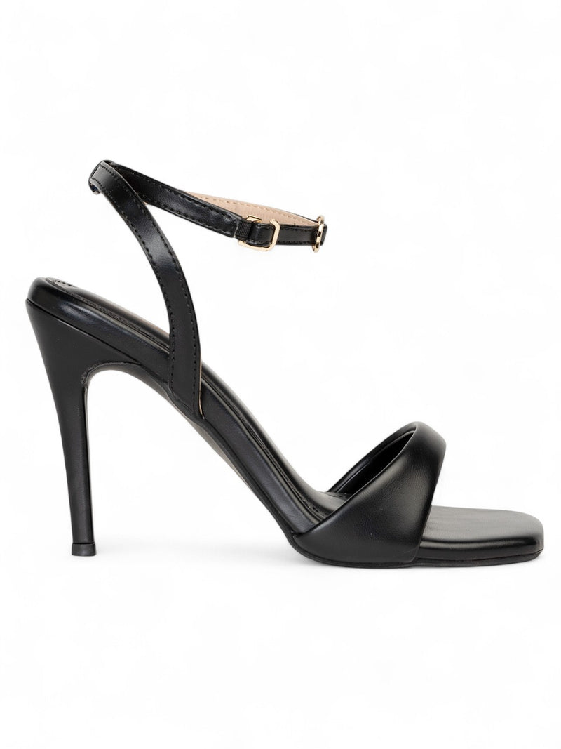 Black Synthetic Leather Buckle Stiletto Heel Sandals (TC-MD107-BLK)