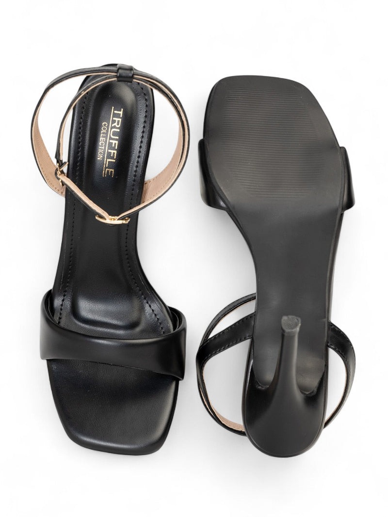 Black Synthetic Leather Buckle Stiletto Heel Sandals (TC-MD107-BLK)