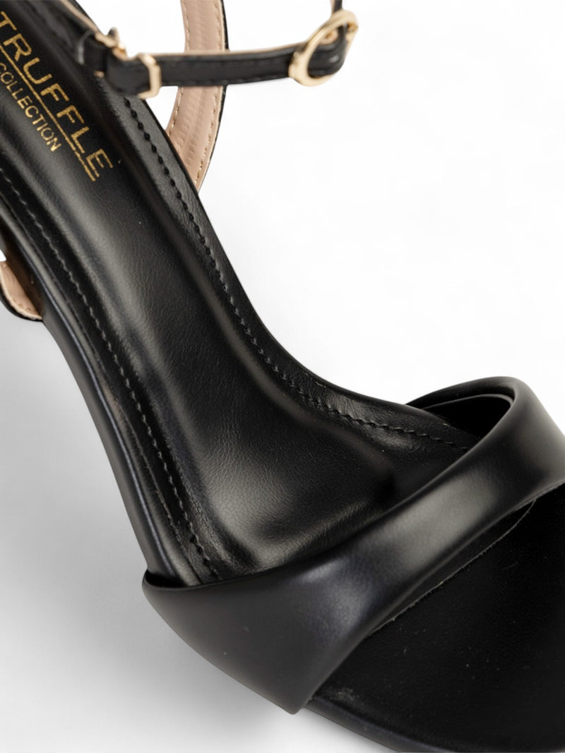 Black Synthetic Leather Buckle Stiletto Heel Sandals (TC-MD107-BLK)