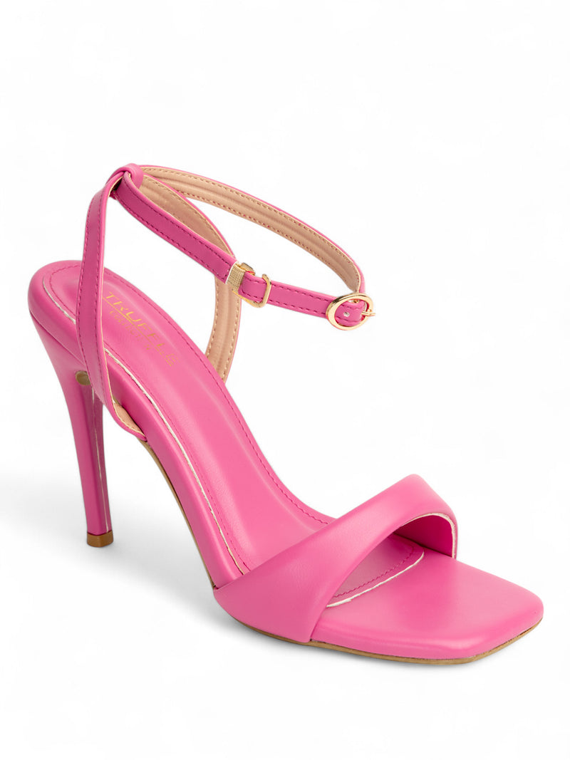 Neon Pink Synthetic Leather Buckle Stiletto Heel Sandals (TC-MD107-NPNK)