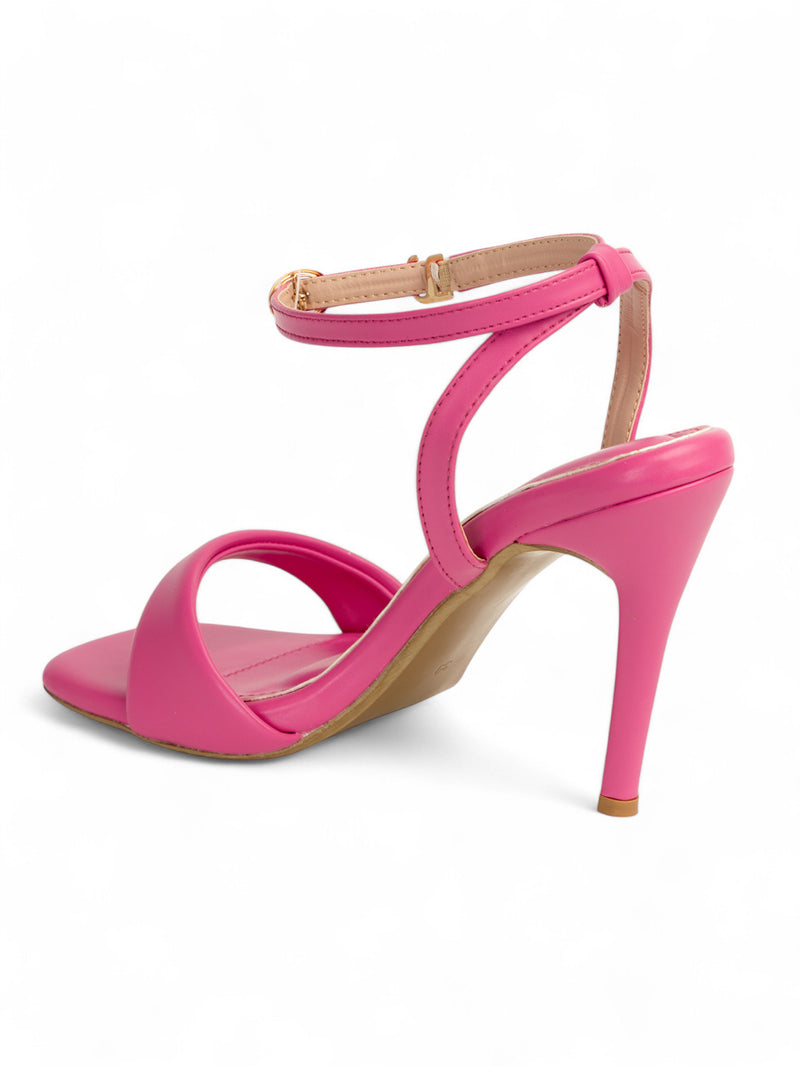 Neon Pink Synthetic Leather Buckle Stiletto Heel Sandals (TC-MD107-NPNK)