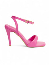 Neon Pink Synthetic Leather Buckle Stiletto Heel Sandals (TC-MD107-NPNK)