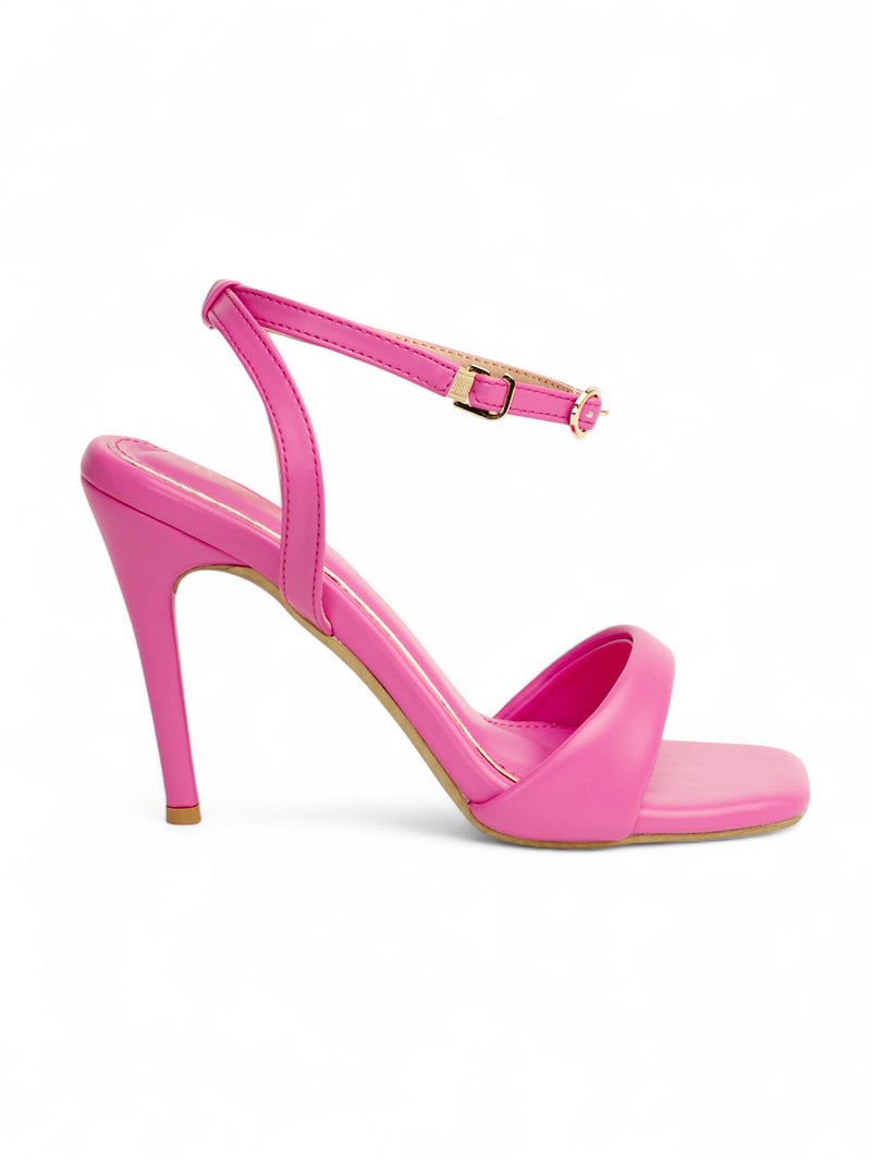 Neon Pink Synthetic Leather Buckle Stiletto Heel Sandals (TC-MD107-NPNK)