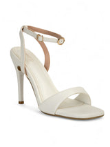 White Synthetic Leather Buckle Stiletto Heel Sandals (TC-MD107-WHT)