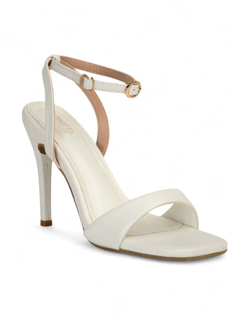 White Synthetic Leather Buckle Stiletto Heel Sandals (TC-MD107-WHT)