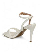 White Synthetic Leather Buckle Stiletto Heel Sandals (TC-MD107-WHT)