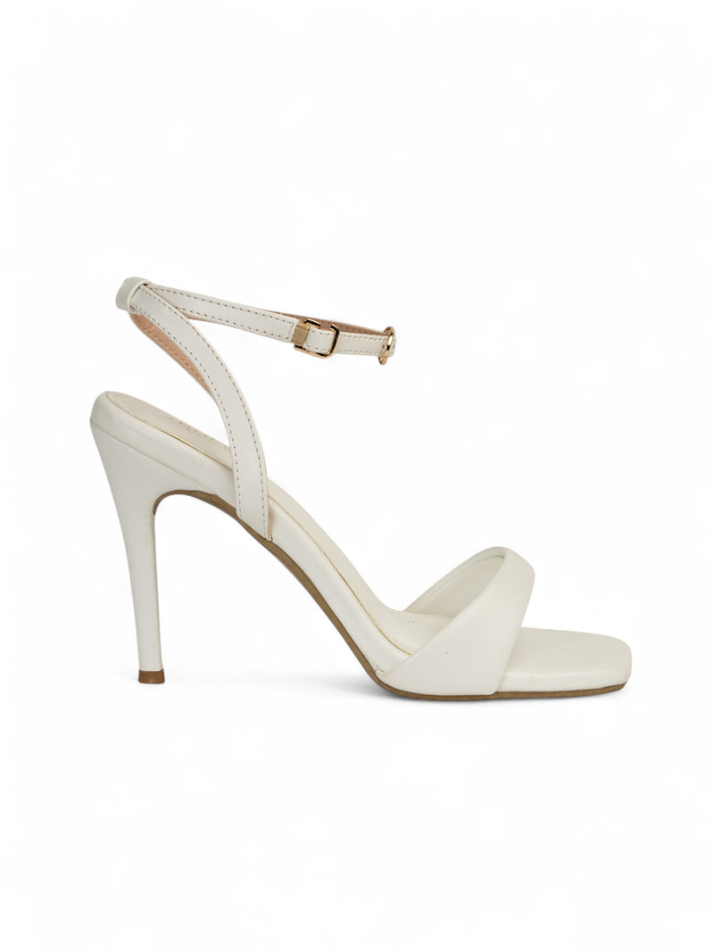 White Synthetic Leather Buckle Stiletto Heel Sandals (TC-MD107-WHT)