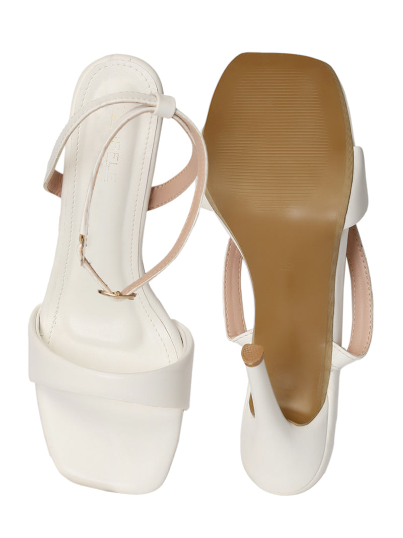 White Synthetic Leather Buckle Stiletto Heel Sandals (TC-MD107-WHT)