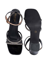Black Patent Leather Diamant�� Embellished Block Heel Sandals (TC-MD110-BLK)