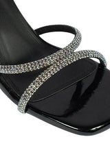 Black Patent Leather Diamant�� Embellished Block Heel Sandals (TC-MD110-BLK)
