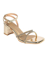 Gold Patent Leather Diamant�� Embellished Block Heel Sandals (TC-MD110-GLD)