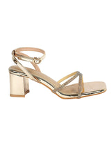 Gold Patent Leather Diamant�� Embellished Block Heel Sandals (TC-MD110-GLD)