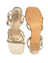 Gold Patent Leather Diamant�� Embellished Block Heel Sandals (TC-MD110-GLD)