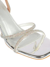 Silver Patent Leather Diamant�� Embellished Block Heel Sandals (TC-MD110-SIL)