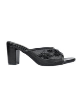 Black Net Embellished Open Toe Slip-On Block Heel Sandals (TC-MD111-BLK)