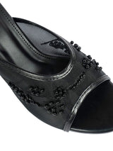 Black Net Embellished Open Toe Slip-On Block Heel Sandals (TC-MD111-BLK)