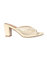 Cream Net Embellished Open Toe Slip-On Block Heel Sandals (TC-MD111-CRM)