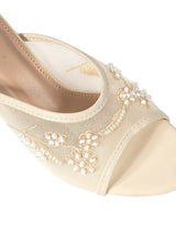 Cream Net Embellished Open Toe Slip-On Block Heel Sandals (TC-MD111-CRM)