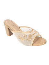 Nude Net Embellished Open Toe Slip-On Block Heel Sandals (TC-MD111-NUD)
