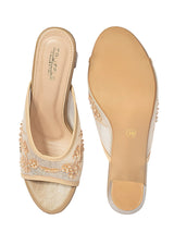 Nude Net Embellished Open Toe Slip-On Block Heel Sandals (TC-MD111-NUD)
