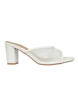 White Net Embellished Open Toe Slip-On Block Heel Sandals (TC-MD111-WHT)