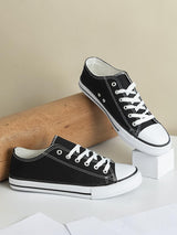Black Canvas Top Design And Durable Sole Lace Up Sneakers For Men (TC-MENCAN1-BLK)