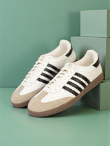 White Black Leather Low Ankle Stylish Sneakers For Men (TC-MENSAM1-WHTBLK)