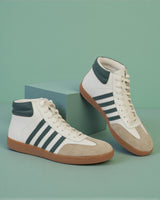 Beige Green Leather High Ankle Stylish Sneakers For Men (TC-MENSAMH1-BEIGRN)