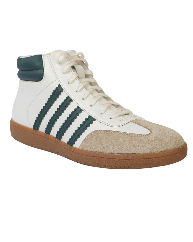 Beige Green Leather High Ankle Stylish Sneakers For Men (TC-MENSAMH1-BEIGRN)