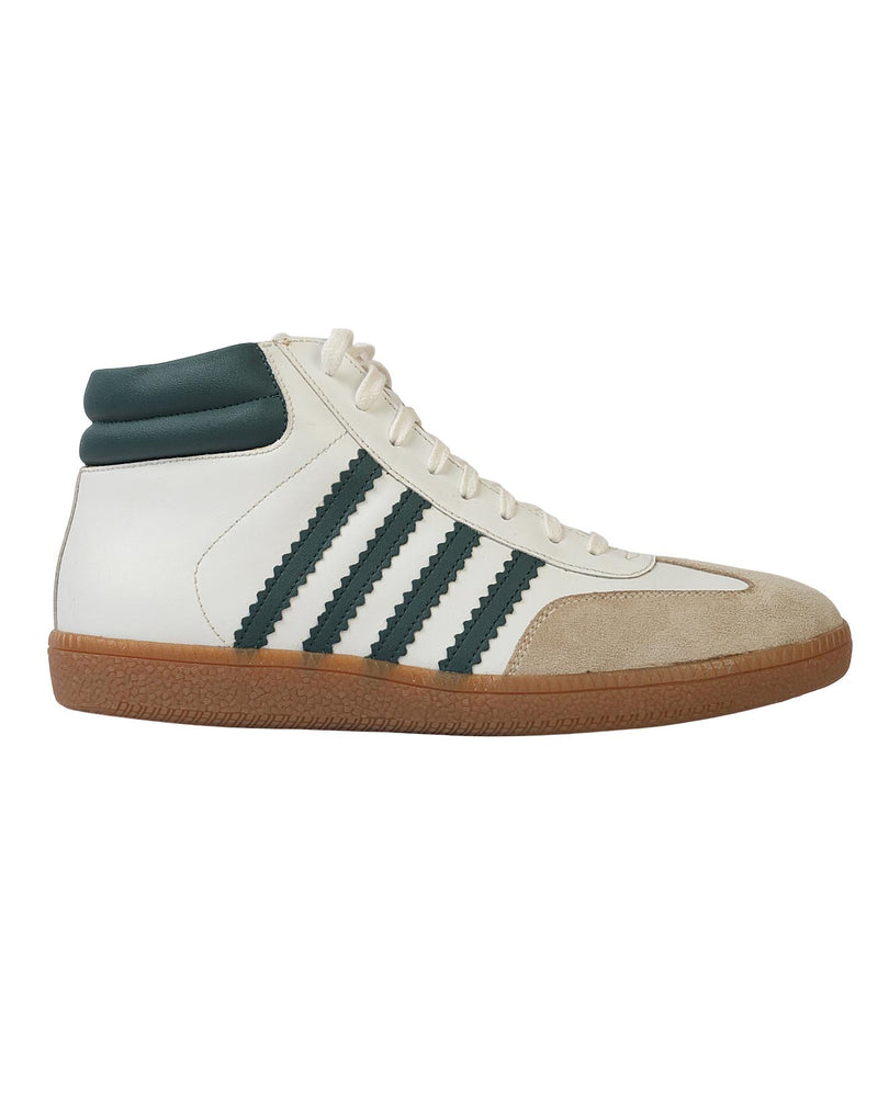 Beige Green Leather High Ankle Stylish Sneakers For Men (TC-MENSAMH1-BEIGRN)