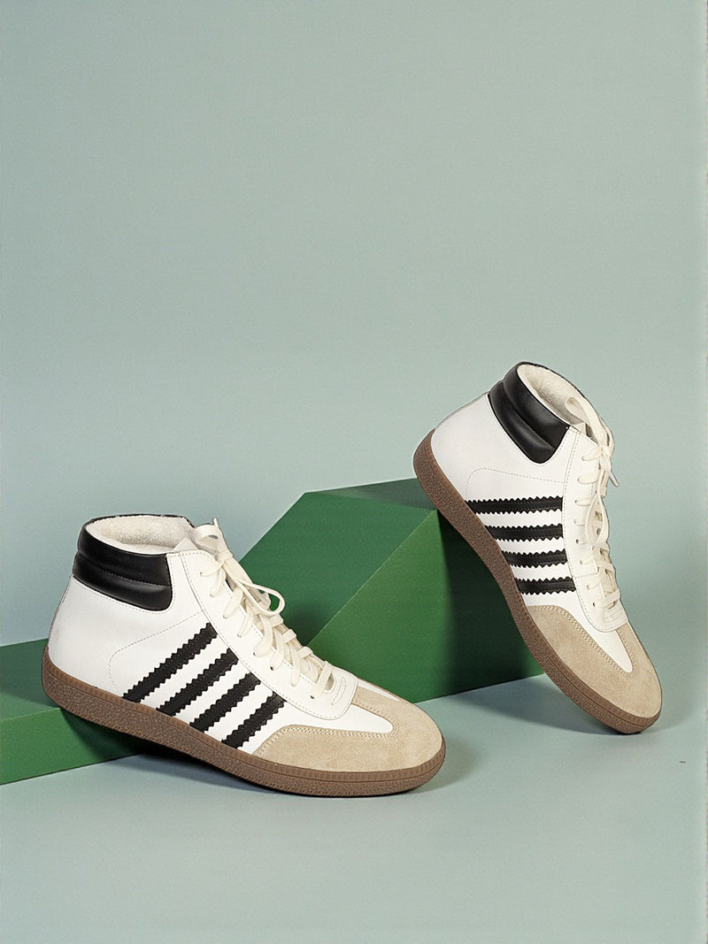 White Black Leather High Ankle Stylish Sneakers For Men (TC-MENSAMH1-WHTBLK)