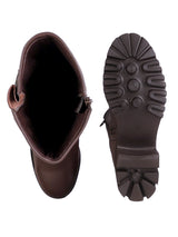 Brown Genuine Leather Chunky Block Heel Round Toe Mid-Calf Harness Boot (TC-MONDO8662-BRO)