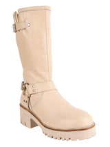 Cream Genuine Leather Chunky Block Heel Round Toe Mid-Calf Harness Boot (TC-MONDO8662-CRM)