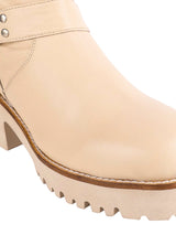 Cream Genuine Leather Chunky Block Heel Round Toe Mid-Calf Harness Boot (TC-MONDO8662-CRM)