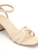 Beige PU Stylish Buckle Block Sandals (TC-NK-001-BEIG)