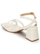 White PU Stylish Buckle Block Sandals (TC-NK-002-WHT)