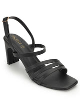 Black PU Stylish Buckle Block Sandals (TC-NK-003-BLK)