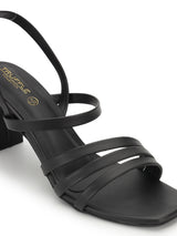 Black PU Stylish Buckle Block Sandals (TC-NK-003-BLK)