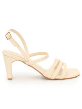 Cream PU Stylish Buckle Block Sandals (TC-NK-003-CRM)