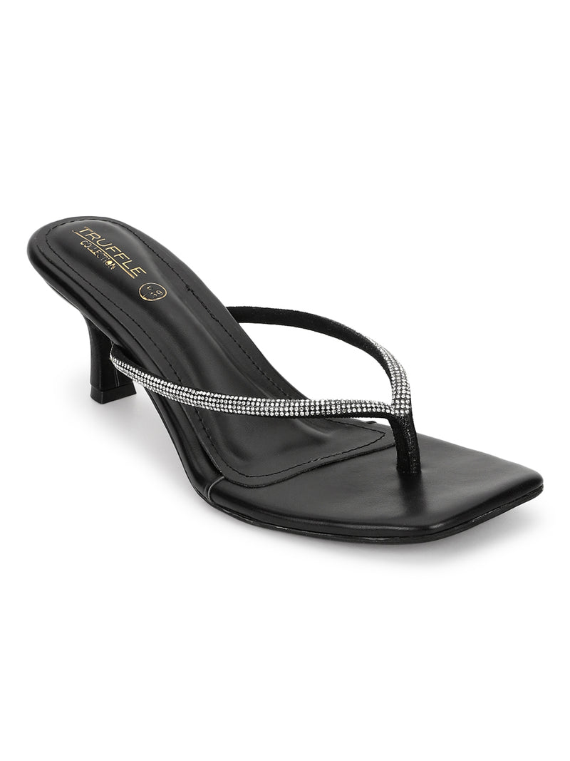 Black PU Diamanté Stiletto Heels (TC-NK-011-BLK)