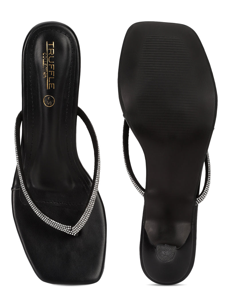 Black PU Diamanté Stiletto Heels (TC-NK-011-BLK)