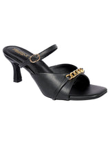 Black Synthetic Leather Embellished Stiletto Heel Sandals (TC-NK-017-BLK)