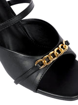 Black Synthetic Leather Embellished Stiletto Heel Sandals (TC-NK-017-BLK)