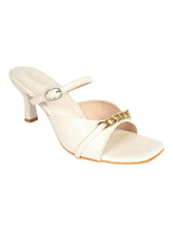 Cream Synthetic Leather Embellished Stiletto Heel Sandals (TC-NK-017-CRM)