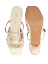 Cream Synthetic Leather Embellished Stiletto Heel Sandals (TC-NK-017-CRM)